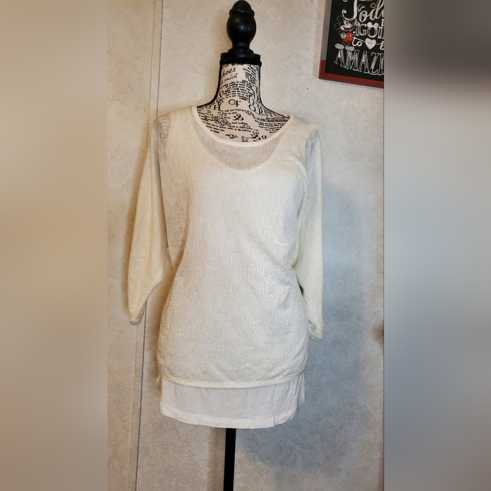 Calvin Klein Ivory Knit Blouse 3/4 Slevees Size:XL